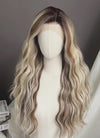 Balayage Brown With Blonde Highlights Wavy Lace Front Kanekalon Synthetic Hair Wig LF3333