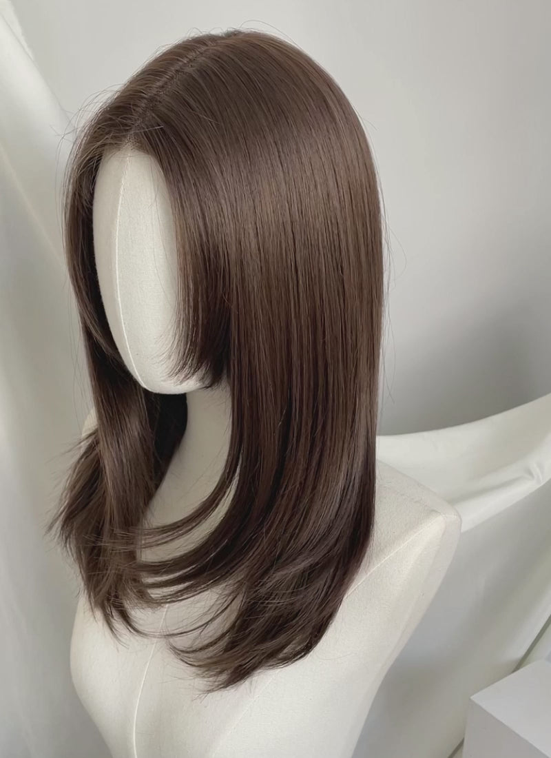 Brunette Curtain Bangs Straight Hush Layered Cut Lace Front Synthetic Hair Wig LF3324