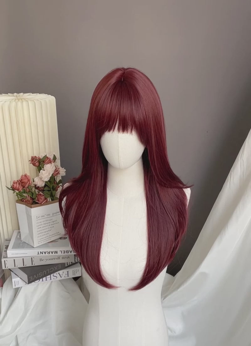 Dark Red Straight Synthetic Hair Wig NS527