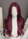 Dark Red Curtain Bangs Wavy Lace Front Synthetic Hair Wig LF3340