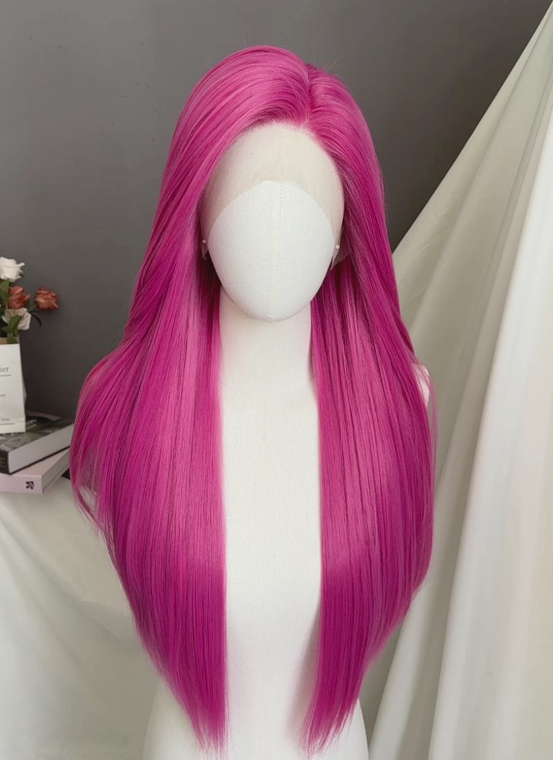 Hot Pink Straight Yaki Lace Front Synthetic Hair Wig LN6037