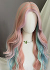 Pink Rainbow Color Wavy Synthetic Wig NL087