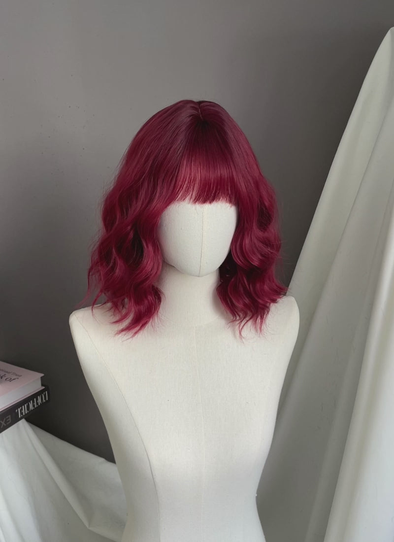 Wine Red Wavy Synthetic Hair Wig NS582