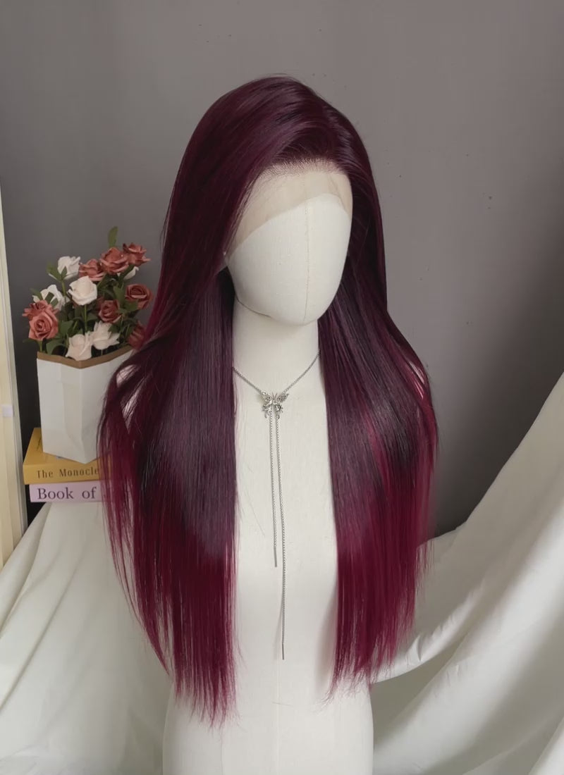 Two Tone Burgundy Straight 13" x 6" Lace Top Kanekalon Synthetic Hair Wig LFS036