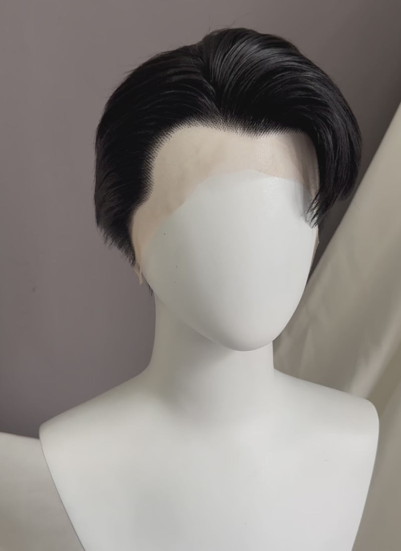 Black Straight Lace Front Synthetic Men's Wig LF6063