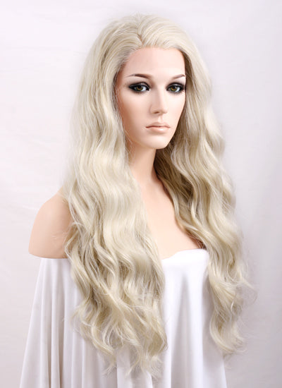 Pastel Ash Blonde Wavy Lace Front Synthetic Wig LF101 Wig Is Fashion