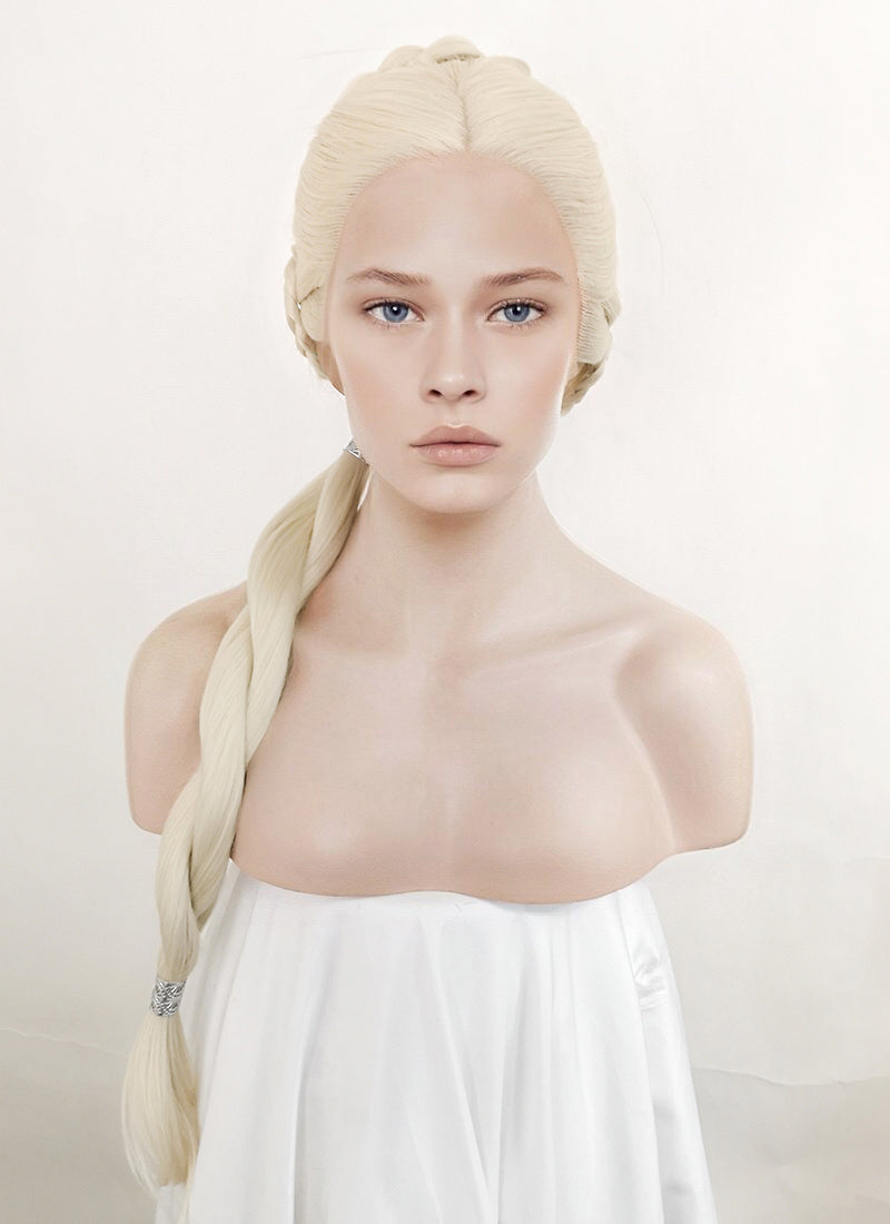 House of the Dragon Rhaenyra Targaryen Platinum Blonde Braided Lace Front  Synthetic Wig LF2118