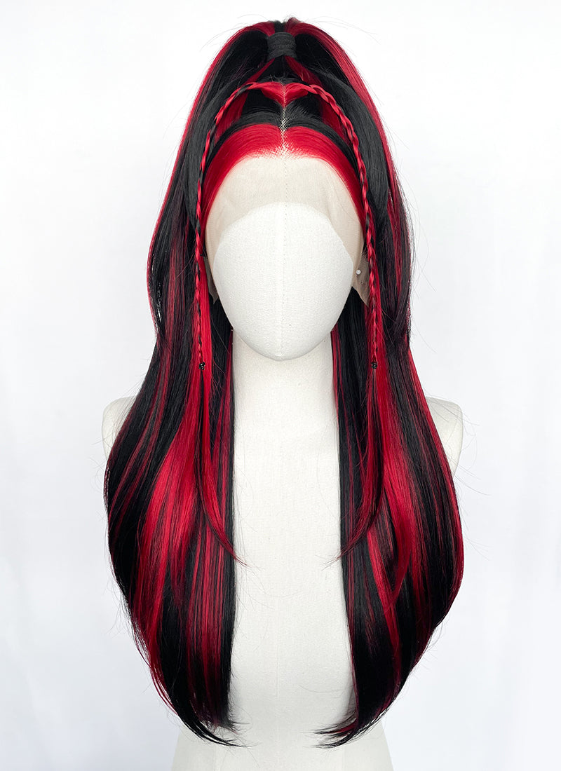 Black Mixed Red Braided Lace Front Wig WigIsFashion Wig Is Fashion