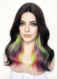 Black Rainbow Color Wavy Lace Front Synthetic Wig LF3286