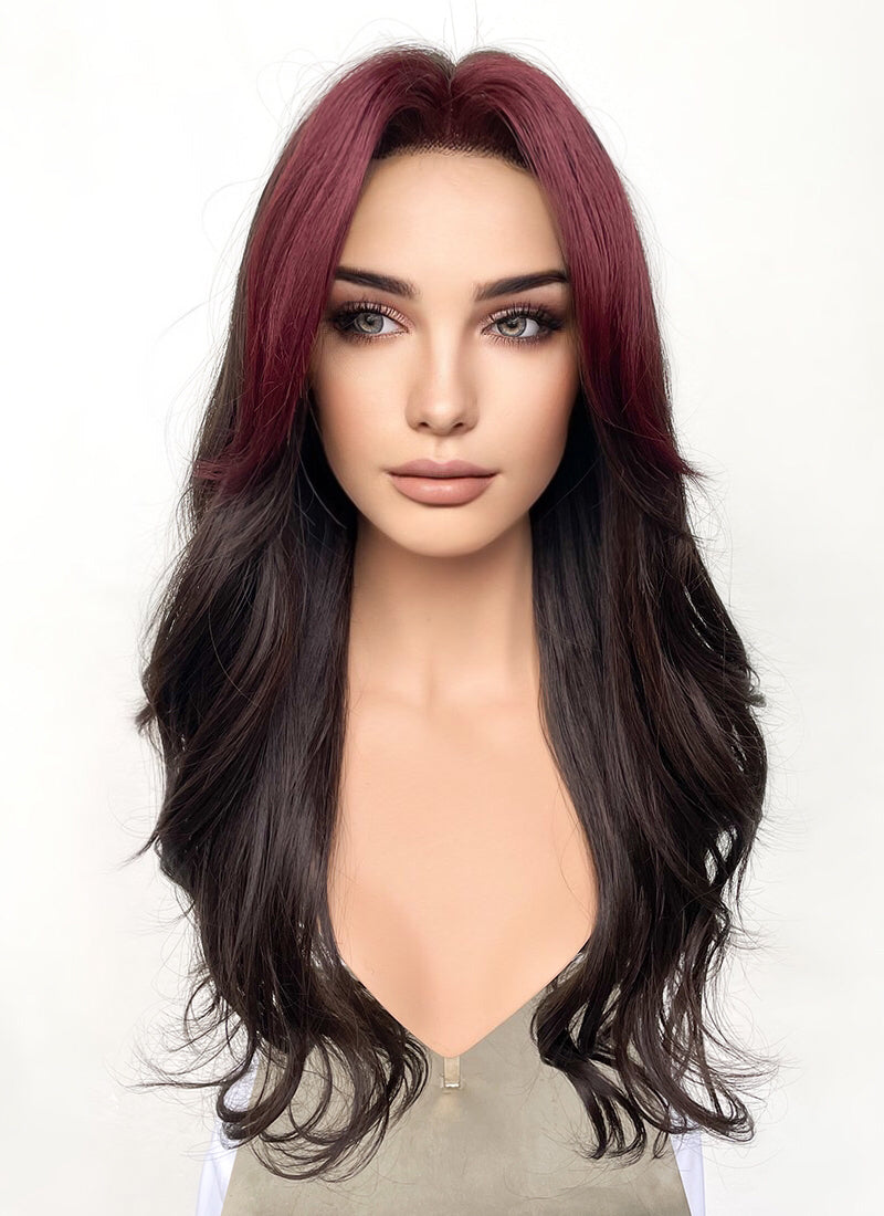 Brunette And Burgundy Money Piece Lace Front Wig | WigIsFashion – Wig ...