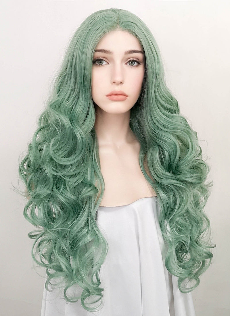 Long curly 2024 green wig