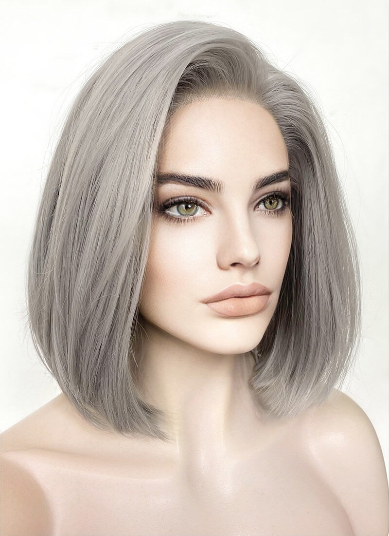 Grey Straight Bob Lace Front Synthetic Wig LFK5550