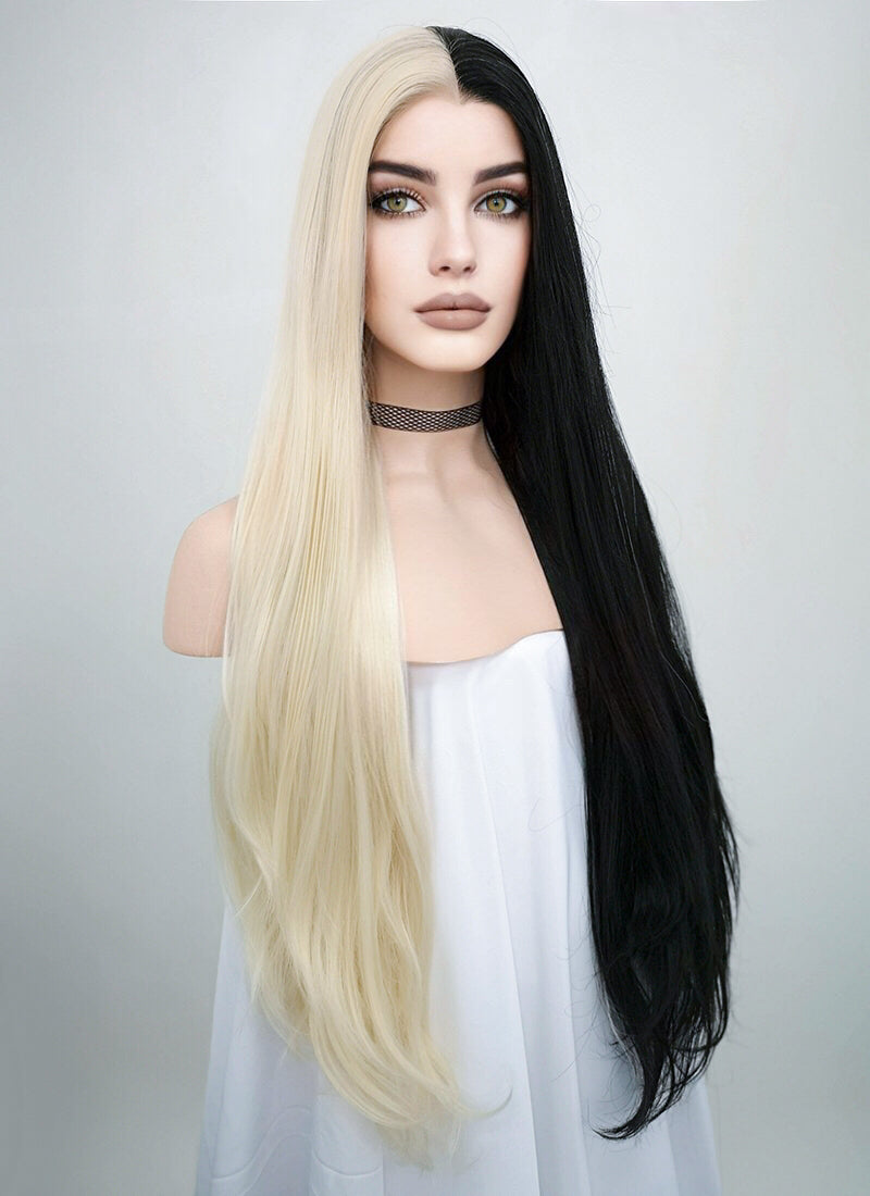 Straight Light Blonde Black Split Gemini Color Lace Front