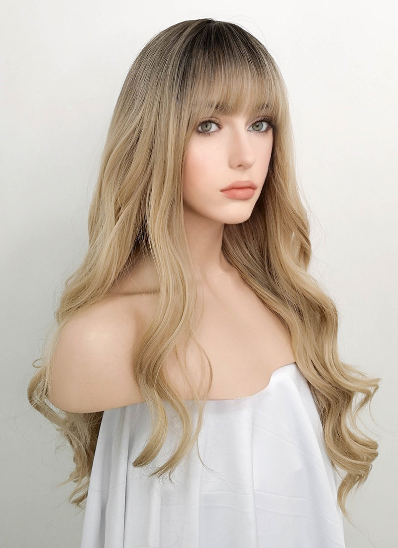 Blonde With Dark Roots Wavy Synthetic Wig NS055 Wig Is Fashion